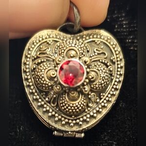 Sterling Silver Heart Carnelian Pill Box or Locket Pendant  EUC